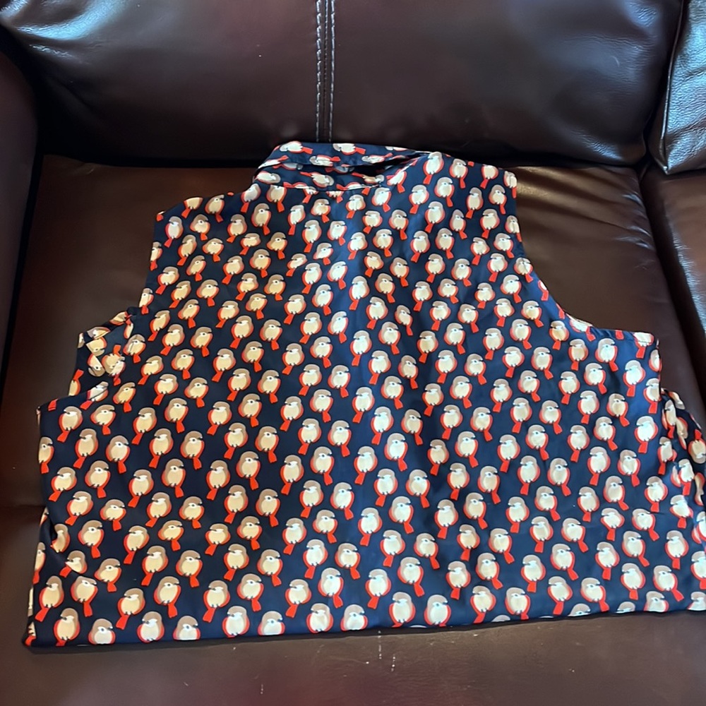 Halo Navy Red Tail Bird All Over Print Button Up Sleeveless Top size S/M - Picture 10 of 12